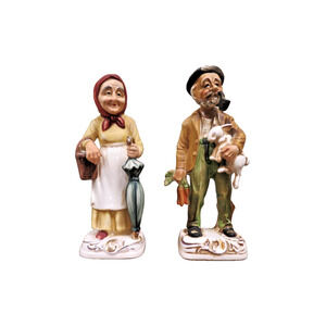 2 Vintage Ucagco Japan Ceramics Figurines - Old Man & Old Woman